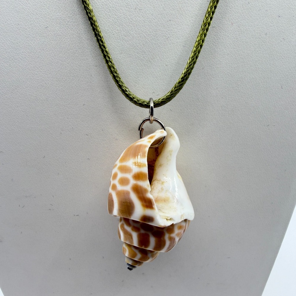 Natural Seashell Pendant Necklace Green Braided Cord Bohemian Beach Jewelry Gift
